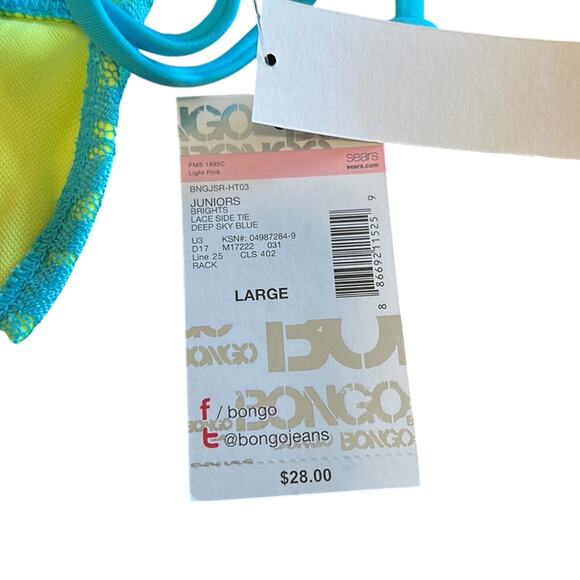 Bongo Juniors L Blue Lace Side Tie Bikini Bottom NWT String Summer Travel - Picture 3 of 5